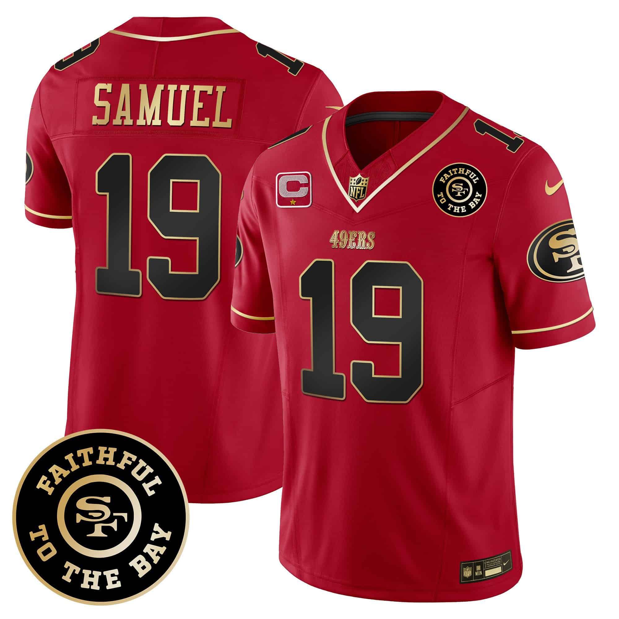 Men San Francisco 49ers 19 Samuel Red 2024 Nike Faithful To The Bay Patch Vapor Limited NFL Jersey style 1